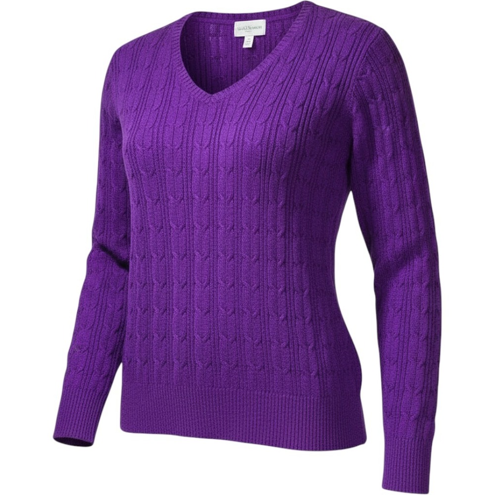 PLUS 2X ST‎ JOHNS BAY Women's Purple cotton blend v-neck cable knit sweater XXL